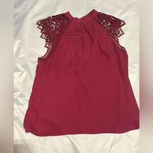 Women’s Express Maroon Embroidered Cap Sleeve Blouse